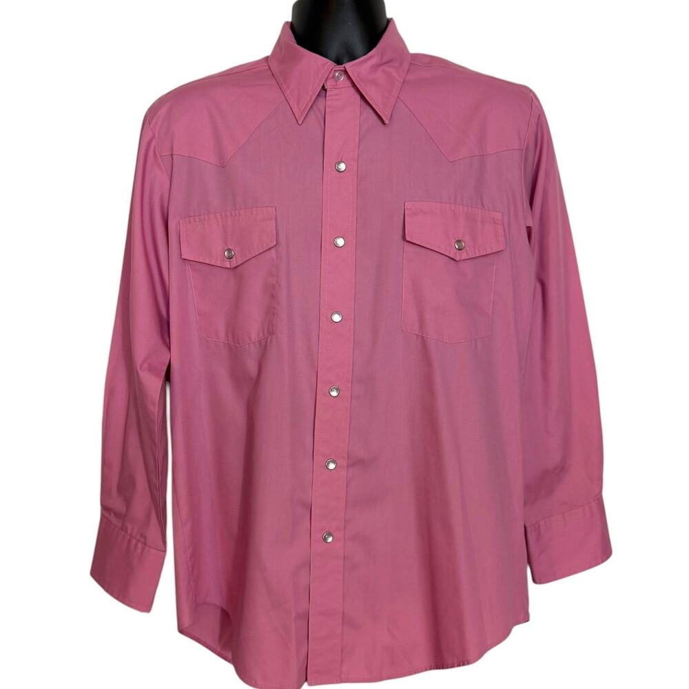 VINTAGE MALCO MODES PINK PEARL SNAP WESTERN SHIRT MENS 16 33 L MADE IN USA RODEO